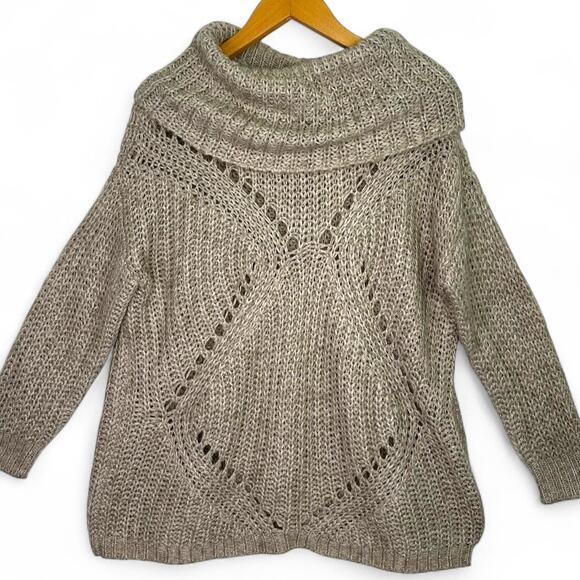 Dreamers Women's Open Knit Cowl Neck Sweater Size S Taupe Gray Pointelle Knit - Picture 9 of 9